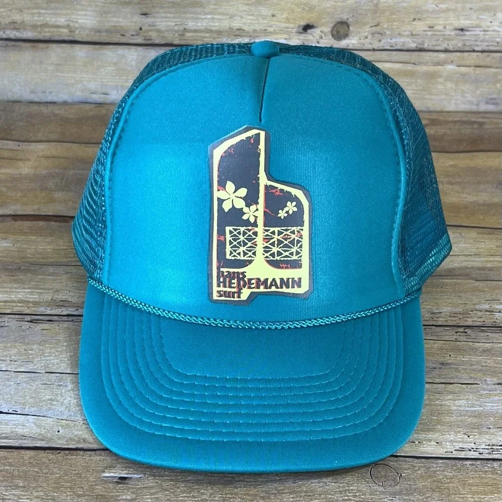 Hans Hedemann Surf School Trucker Hat Teal Blue Mesh Snapback Nissun Cap Vintage